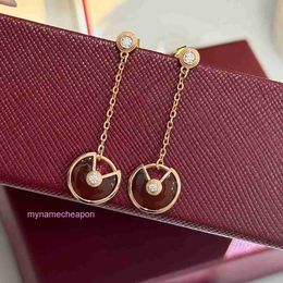 Luxury gold Carttrrie earrings S925 sterling silver talisman red agate tassel earrings single diamond light luxury simple Personalised earrings