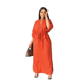 Ethnic Clothing Dashiki Africa African Dresses For Women Summer 2024 Long Sleeve V-neck Polyester Office Lady Maxi Dress