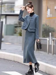 Work Dresses Insozkdg Elegant Woollen Women Suit Jacket Skirt Set Autumn Winter 2024 Fashion High-end Short Coat Long Two-piece