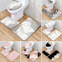 Mats 3pcs/set Nonslip Bath Mats Marble Pattern Rugs Nordic Toilet Seat Cover Geometric Printed Rug Absorbent Rugs Home Appliance