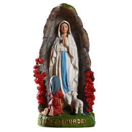 Sculptures Catholic Statue Virgin Mary Religious Resin Sulpture Our Lady Of Lourdes With St Bernadette And Lamb Virgin Mary Statue