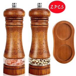 6 Inches Salt and Pepper Grinder Sets Pepper Mill Manual Freshly Ground Seasoning Bottle Ceramic Core Solid Wood Pepper Grinder 240506