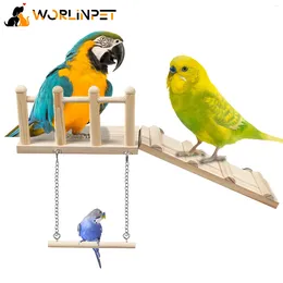 Other Bird Supplies Perches Platform Swing With Climbing Ladder Parakeet Cage Accessories Wooden Playing Gyms Exercise Sturdy For Small