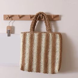 Shoulder Bags Summer Beach Bag Vacation Women's Crochet Vertical Stripe Bohemian Style Tote Contrasting Colour Handbag