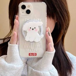 Cell Phone Mounts Holders Korean Cute CartoonPuppy Magnetic Holder Grip Tok Griptok Phone Stand Holder Support For iPhone 15 14 For Pad Magsafe Smart Tok