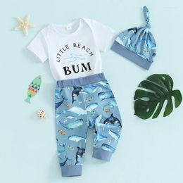 Clothing Sets Baby Boys 3PCS Outfit White Short Sleeve O Neck Romper Whale Print Pants Hat