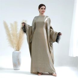 Ethnic Clothing Eid Muslim Women Maxi Dress Feather Abayas Modest Abaya Dubai Turkey Robe Islamic Ramadan Jalabiya Marocain Caftan Gown