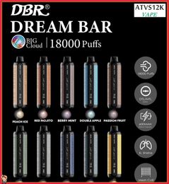 Original DBR dream Bar PRO MAX 18000 Puff Disposable Vapes Pen 27ml Pre-filled Pod 600mAh Rechargeable Battery E Cigarettes Puffs 18K E-shisha 0% 2% 3% 5% Strength 15 Flavours