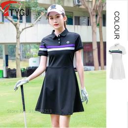 Women's Tracksuits TTYGJ Summer Women Short Slve Dress Stripe Breathable Polo Dress Quick Dry Tennis Skirt Ladies Slim Fit Apparel Y240507