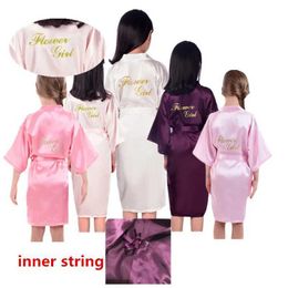 Pajamas Retail childrens girl silk satin dress for wedding parties floral girl dress gold glitter ready to goL2405