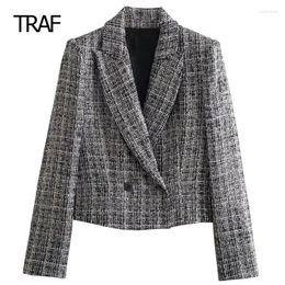 Women's Suits Blazer Tailoring Autumn Winter Tweed Plaid Long Sleeve Top In Outwear Chic And Casual Female Blazers