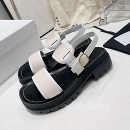 Casual Shoes Lady Sandals Summer Walk Show Style Round Toe Broadband Design Metal Ankle Buckle Female Trend Fashion