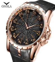 ONOLA brand unique quartz watch man luxury rose gold leather cool gift for man watch fashion casual waterproof Relogio Masculino169783029