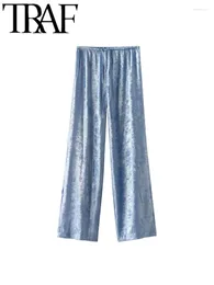 Women's Pants Shiny Metallic Women Wide Leg 2024 Summer Drawstring High Waist Full Length Loose Pant Female Trousers Y2K