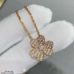 Designer Charm Van Clover Necklace Full Diamond Necklace 925 Pure Silver Ploted 18k Gold Flower Collar Chain Jewelry