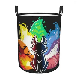 Laundry Bags Kitsune Nine Tail Basket Foldable Large Clothes Storage Bin Japanese Art Baby Hamper