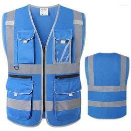 Motorcycle Apparel 9 Pockets Class 2 High Visibility Zipper Front Safety Vest With Reflective Strips Meets ANSI/ISEA Standard