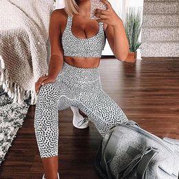 Yoga Outfits Women Tracksuit Leopard Set Patchwork Running Fitness Jogging Tank Leggings Sports Suit Gym Sportswear Workout Clothes 25