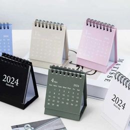 Calendar Mini 2024 Desk Calendar Simple English Calendar Book with Stickers Daily To Do List Agenda Organisers Home Office Supplies