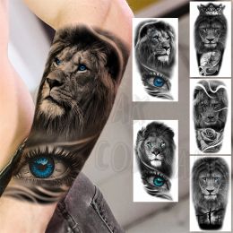 Books Realistic Lion Eyes Arm Temporary Tattoos For Women Adult Men Lion Compass Crown Cross False Tattoo 3D Waterproof Tattoo Sticker