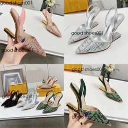Quality Top Brand Sandals Women Wedge Heel Designer Shoes Fashion Crystal Decoration 10Cm Shaped Heels Wrap Toe Pointed Ankle Strap Back Empty Dress Orinial edition