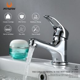 Set Mynah Sink Faucet Hot and Cold Water Basin Faucest Face Wash Tap Deck Mounted Basin Mixer Water Taps Chromed Faucet for Bathroom