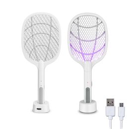 Zappers Mosquito Eradication Racket USB Rechargeable Fly Zapper Swatter with Lamp Seduction Trap Summer Night Baby Sleep Protect Tool