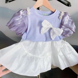 Clothing Sets Summer Girl Clothes 2pc/set Top Shirt Skirt Children Baby Kids Students Fashion 100-130 3-7year Lovely Solid