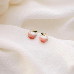 Earrings Cute Romantic Pink Enamel Peach mini For Women Golden Alloy Fruit Earring Statement Jewellery