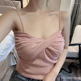 Women's Tanks Summer Sexy Camisole Personality Display Chest Solid Colour With Wrap Cross Crop Top Knit Halter Vest