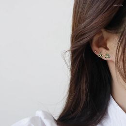 Stud Earrings Green Crystal Clover 3 Leaves For Women Feminia Korean Gold Colour Wedding Engagement Gift Accessories
