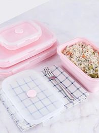 Dinnerware Grade Silicone Folding Bowl Portable Travel Heating Lunch Box With Lid Outdoor Picnic Microwave