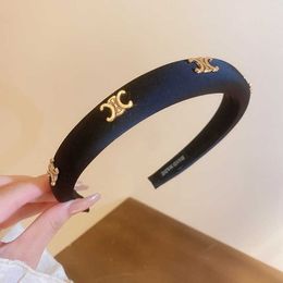 Advanced Milk Coffee Colour Letter Knitted Sponge Wide Edge Hair Hoop with Elegant High Head Top Autumn and Winter Net Red Accessories for Women