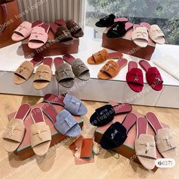 LP Slippers women shoes sandals Top Quality Cashmere Classic buckle slides Shoe Genuine leather Sandal Loafers designer Casual comfortable Flat Slipper