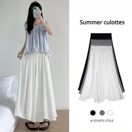 Skirts White Culottes Women Summer Thin Pleated Skirt A-line High-waisted Wide-leg Pants Fitted Y2k Black Gothic