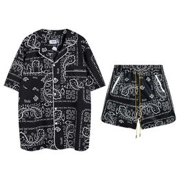 Original Designer Rhuder Shirts Trendy Ethnic Totem Short Sleeved Shirt Set for Men Women High Street Shorts Shirt