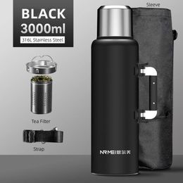 3L Stainless Steel Water Bottle Portable Sports Leakproof BPA Free Large Capacity With Bag and Handle 240506