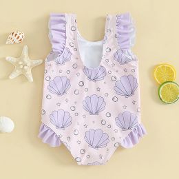 Swimwear Infant Toddler Baby Girl Swimsuit Sleeveless Shell Star Print Frill Trim Bathing Suit Summer Beach Wear