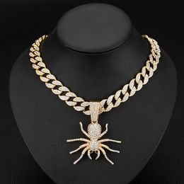 European and American hip-hop cool full diamond spider pendant Cuban chain necklace punk trendy gift