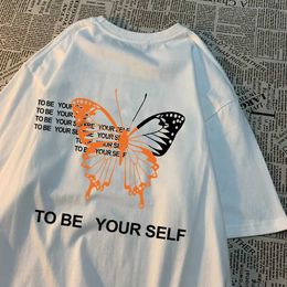 Men's T-Shirts To Be Yourself A Butterfly Tshirts Men Women Oversize Vintage Sweat T Shirts Loose Cotton Cartoon Summer Clothes H240506