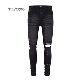 Moda w trudnej sytuacji designer dżinsy męskie Purple American High Street Black Jean Pants Amiiris B0EG