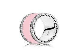 925 Sterling Silver Radiant Hearts Air Pink White Enamel RING Synthetic Spinel Fit Silver Jewelry Women Wedding Ring Original Box4470869