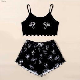 Women's Sleepwear 2-piece cartoon girl hot Pyjama set for autumn womens Pyjamas sleeveless Cami night fruit womens sexy lingerie Pyjamas WX