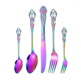 Dinnerware Sets Style Cutlery Elegant Vintage Stainless Steel Set 5pcs Mirror Polished Dishwasher Safe Utensil For Kitchen