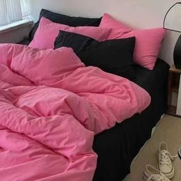 Bedding sets Nordic Princess Pink Bedding Set Girls Adults Twin Full Queen Size Bed Flat Sheet Duvet Cover Pillowcases Solid Color Bed Linen J240507