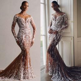 Dress Mermaid Stunning Chart Wedding Tan Illusion Long Sleeves Fulllace Wedding Dresses Bridal Gowns Sweep Train Lacefull Designer Bride Dress es