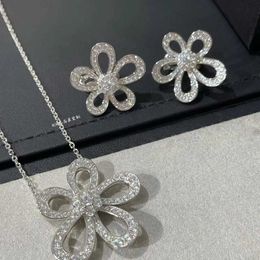 Designer Colourless High Setting Large Flower Necklace for Women Plated with 18k Full Diamond Sun Fairy Collar