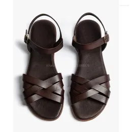 Casual Shoes Soft Slingback Flats Strappy Designer Sandals 2024 Women Buckle Leather Summer