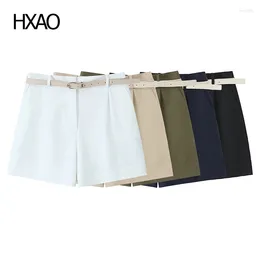 Women's Shorts HXAO High Waist Woman Summer White Wide With Belt Casual Ladies