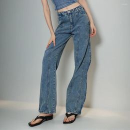 Women's Pants ROMISS Streetwear Patchwork Button Denim Pant For Women High Waist Spliced Zipper Irregular Wide Leg Female Style
